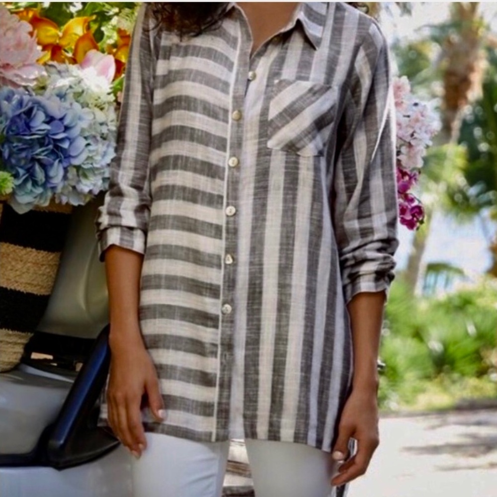 Soft Surroundings Camina Linen Blend Striped Top